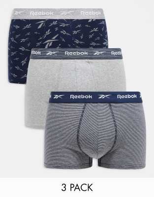 Reebok Reebok 3 pack boxers in grey and navy print