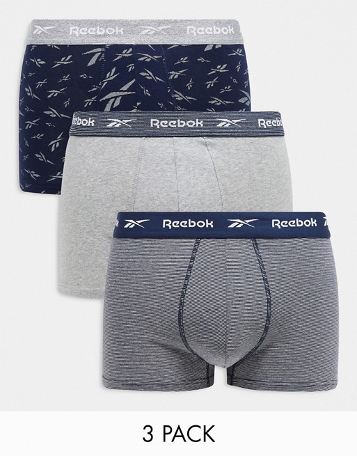 Reebok 3 pack boxers in grey and navy