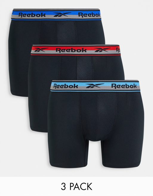 Reebok 3 pack boxers with contrast waist band in black