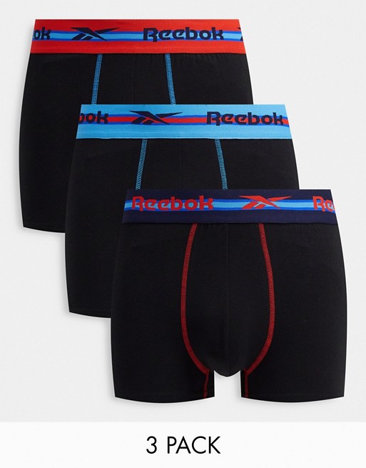 Reebok 3 pack boxers with contrast waist band in black