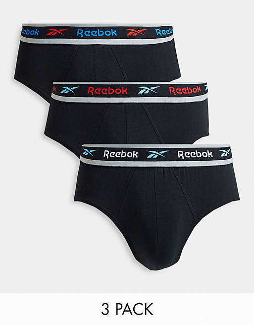 Reebok 3 pack briefs with contrast waist band in black