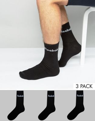 Reebok 3 Pack Crew Socks In Black 