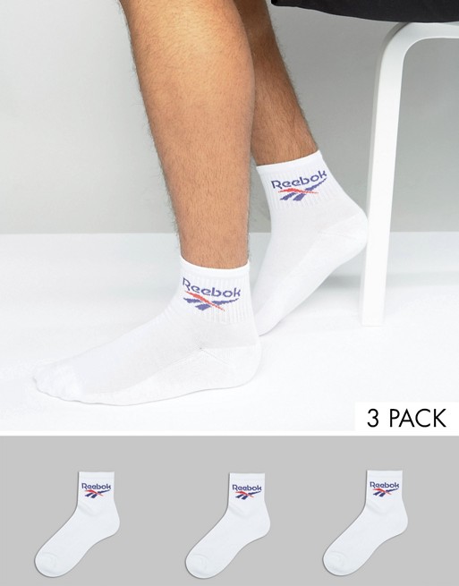 Reebok 3 Pack Crew Socks In White BQ2224