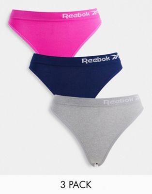 Reebok 3 pack high leg briefs in blue grey and pink