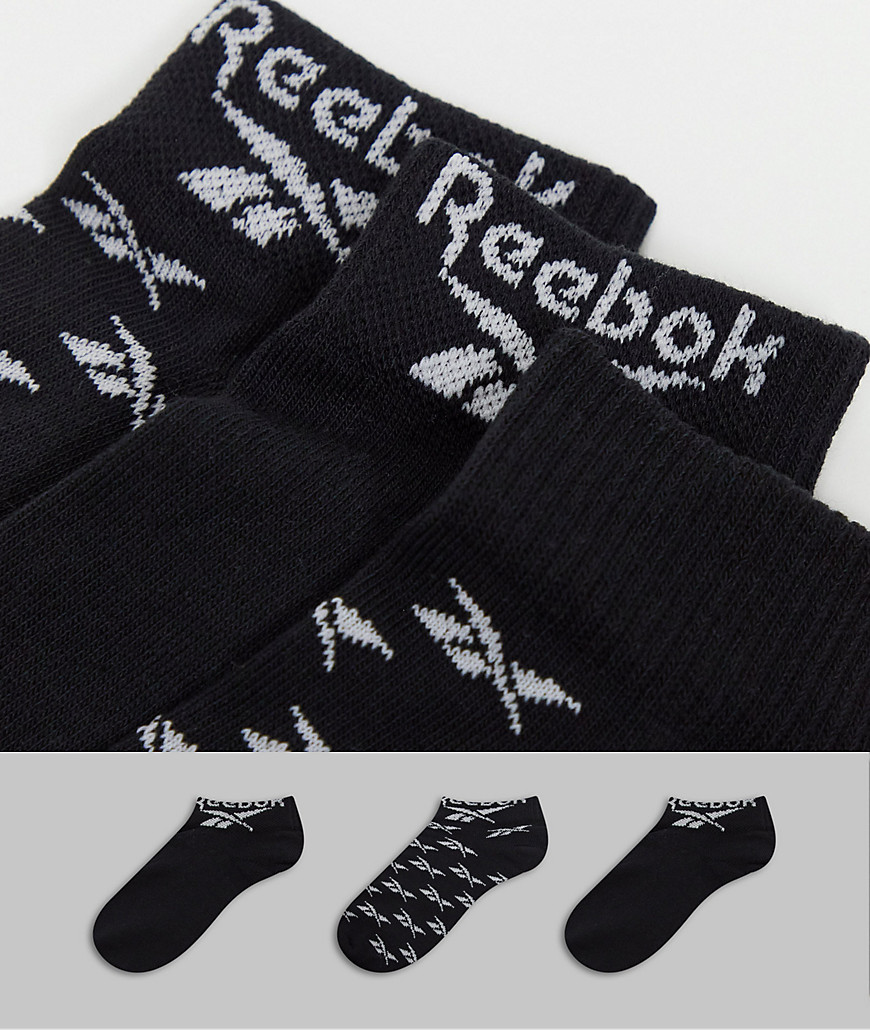 Reebok 3 pack logo ankle socks in black