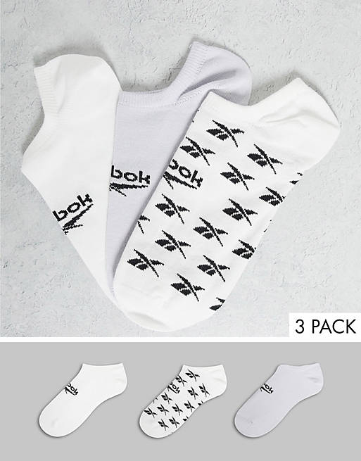 Reebok 3 pack logo invisible socks in white