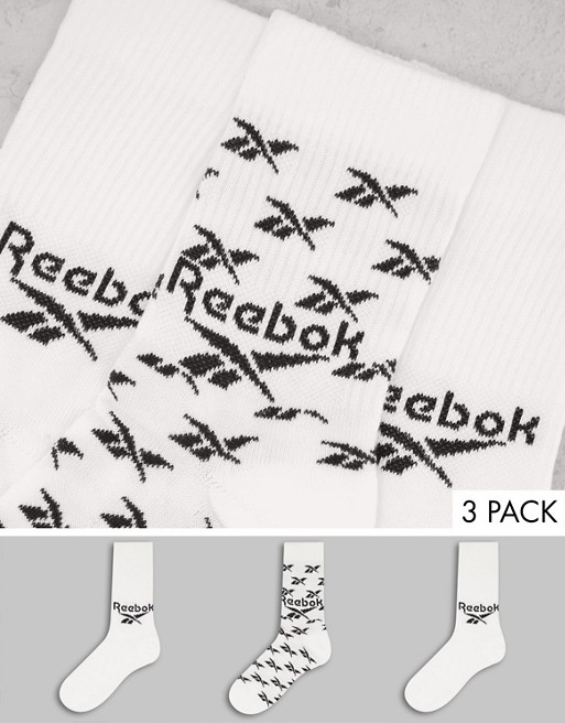Reebok 3 pack logo crew socks in white