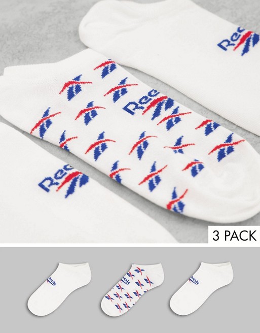 Reebok 3 pack logo no show socks in white