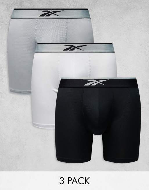 Reebok 3 pack Mack Sports Trunks in Black/White/Grey Marl