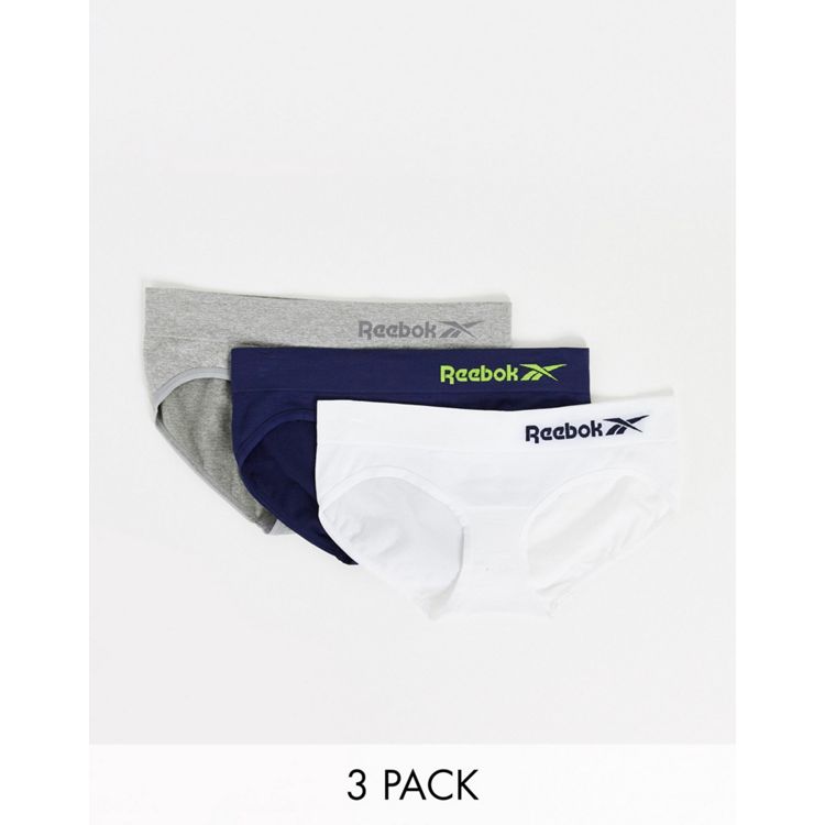 Reebok 3 pack primula seamless brief in grey white and navy