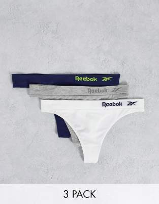 Reebok Reebok 3 pack Primula Seamless Thong in grey white and navy-Multi
