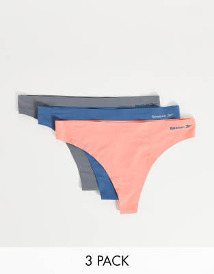 Reebok Reebok 3 pack Rae Bonded Thong in red blue and grey-Multi