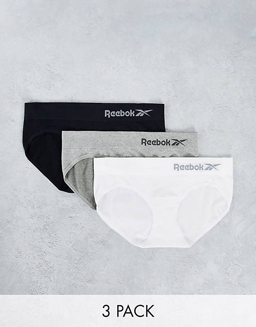 Reebok 3 pack seamless brief in black white & grey