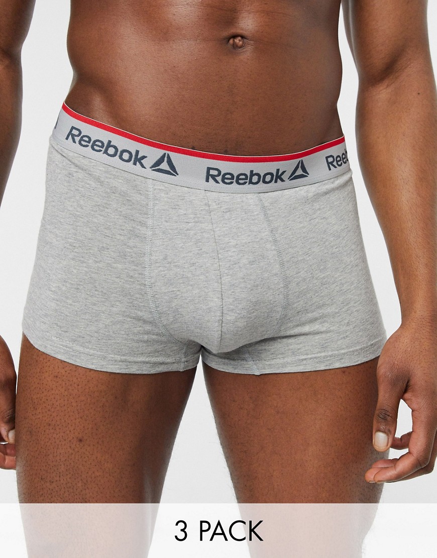 Reebok – 3-pack svarta/vita/gråmelerade trunks-Flerfärgad