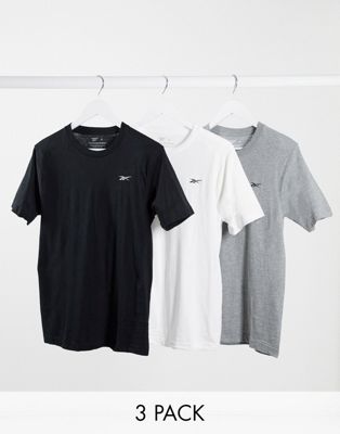 Reebok 3 pack t-shirts in black white & grey - ASOS Price Checker