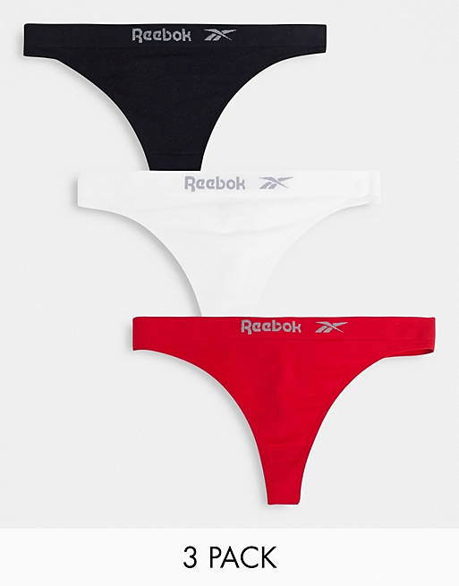Reebok 3 pack Winifred Seamless Thong in red black and white