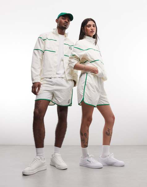Reebok 4" woven shorts and windbreaker jacket in off white - view 1