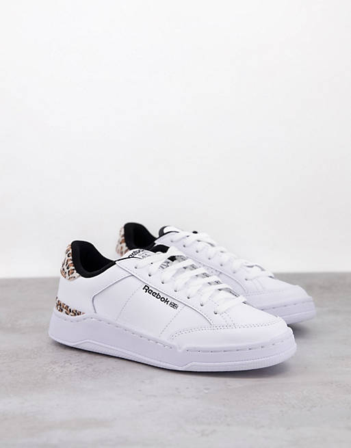 Shoes Trainers/Reebok AD Court trainers in white with leopard print heel tab 