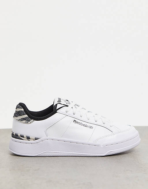 Reebok AD Court trainers in white with zebra print heel tab
