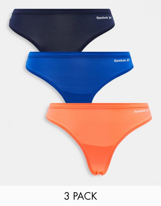 Reebok – Agatha – Zestaw 3 par stringów w kolorze granatowym, pomarańczowym i niebieskim