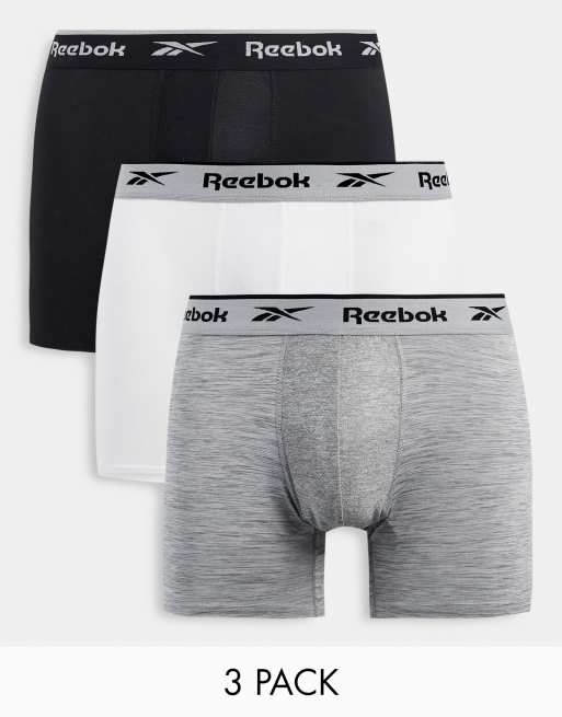 Reebok Ainslie sports trunks in black white and grey