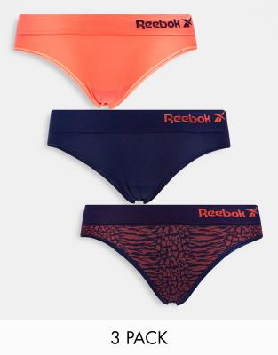 Reebok anthia seamless 3 pack briefs in navy and orange jacquard