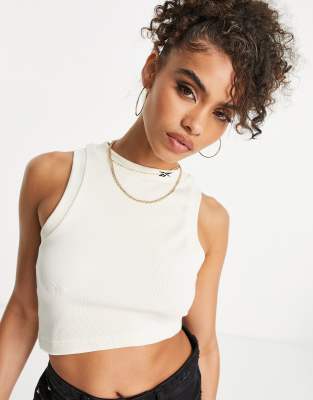 Reebok Reebok asymmetric ribbed vest in white