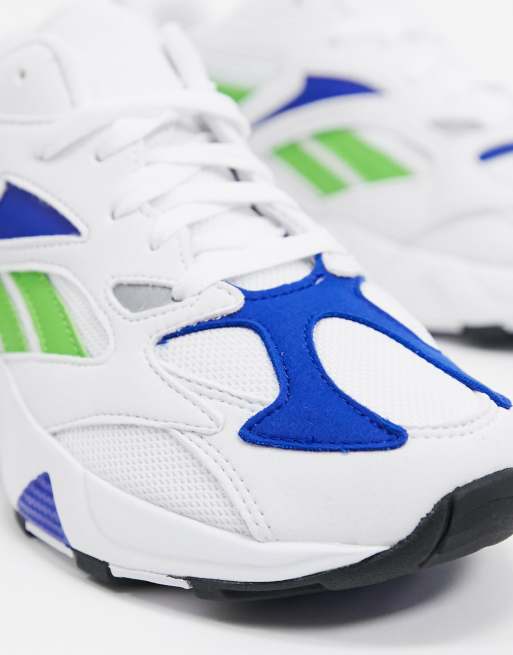 Reebok aztrek trainers in white best sale & blue