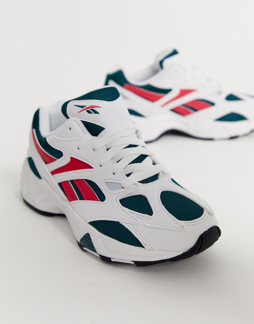 Reebok – Aztrek 96 – Vita och blågröna sneakers