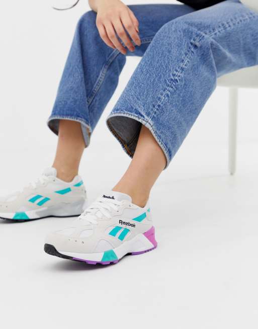 Reebok Aztrek Baskets Blanc et bleu sarcelle ASOS