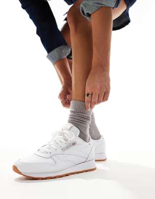Reebok - Baskets classiques en cuir avec semelle en caoutchouc - Blanc