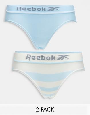 Reebok Reebok biona 2 pack seamless briefs in pearl blue and chalk stripe
