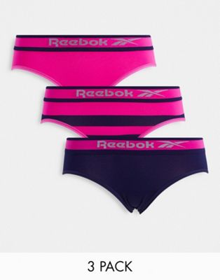 Reebok Biona 3 pack briefs in blue and pink stripe