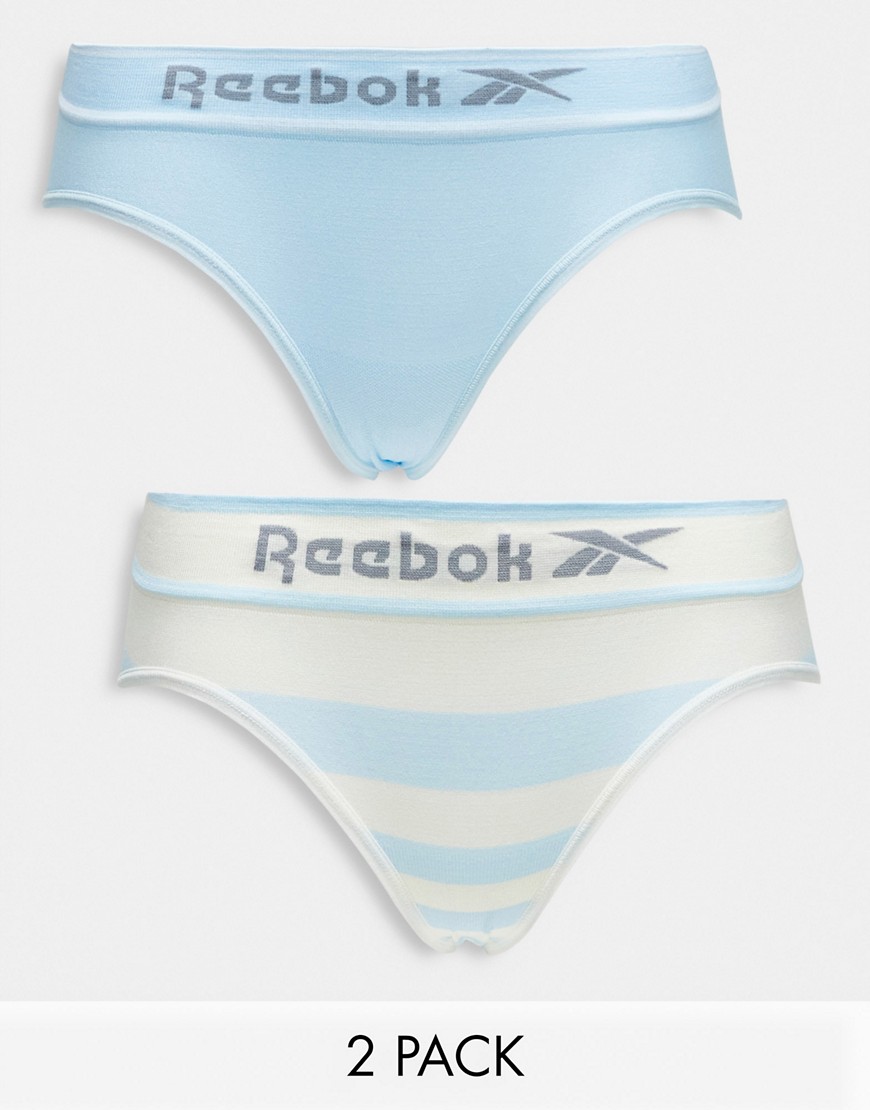 reebok - biona - confezione da 2 slip senza cuciture blu perla e gesso a righe