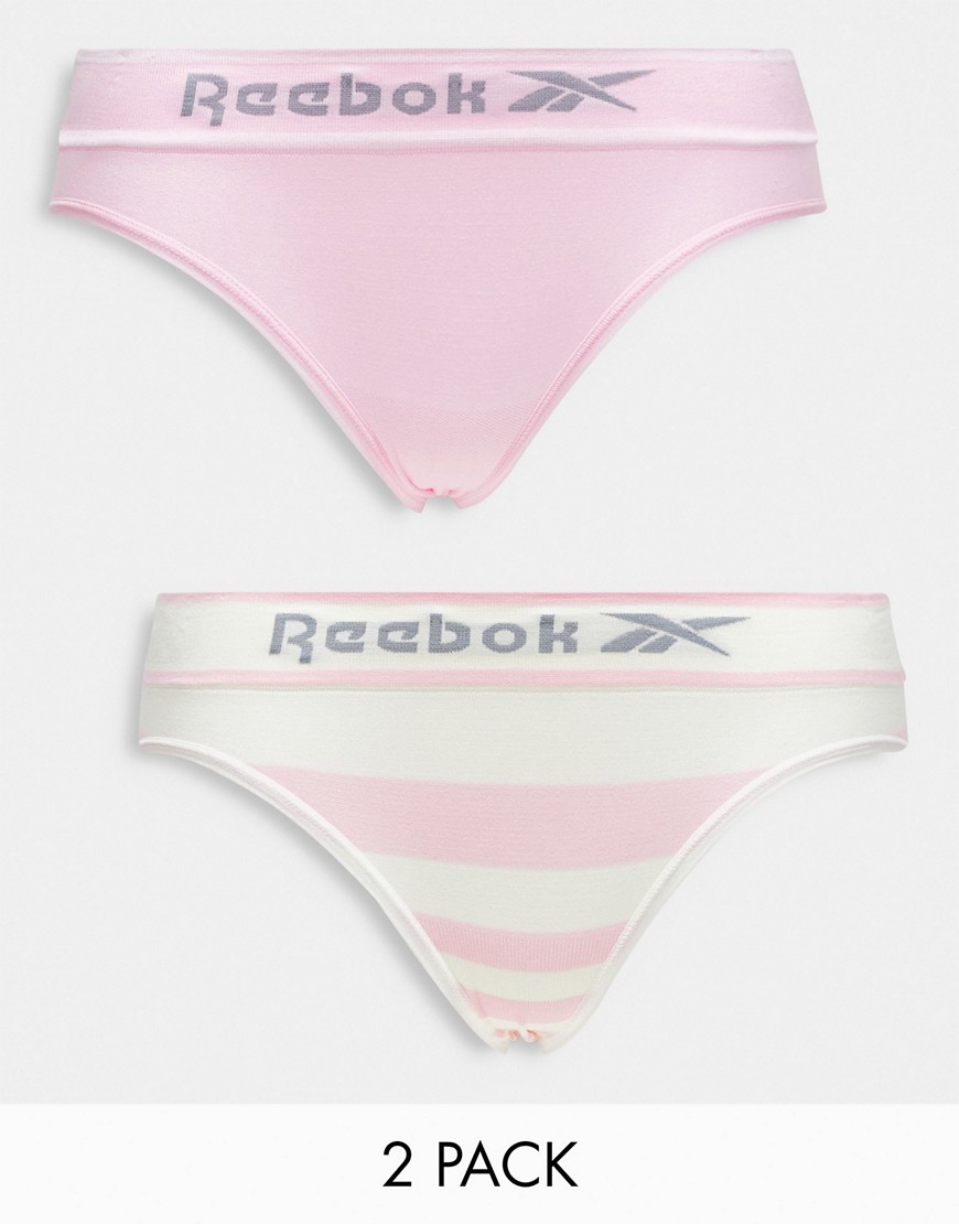 reebok - biona - confezione da 2 slip senza cuciture rosa e color gesso a righe