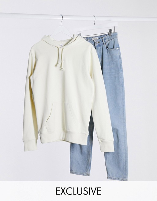 Reebok boyfriend fit hoodie with central logo in off white exclusive to ASOS