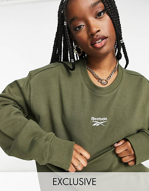  Reebok boyfriend fit logo sweatshirt in khaki exclusive to  