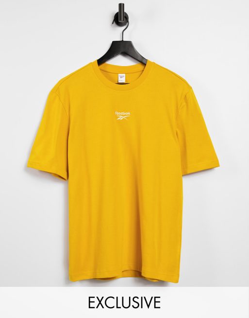 Reebok boyfriend fit logo t-shirt in yellow exclusive to ASOS