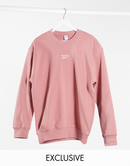 Reebok boyfriend fit sweatshirt with central logo in pink exclusive to ASOS