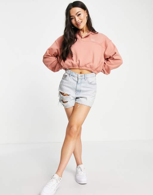 Reebok button down cropped sweatshirt in pink