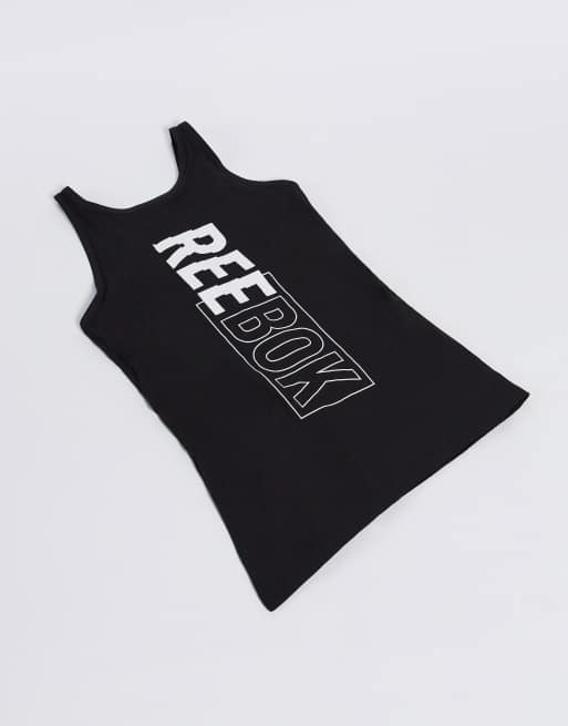Reebok - Canotta da allenamento nera con fascette sul retro e logo 