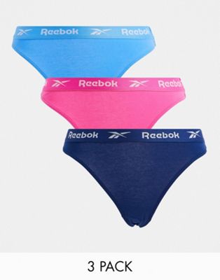Reebok Carina 3 pack thongs in blue and pink