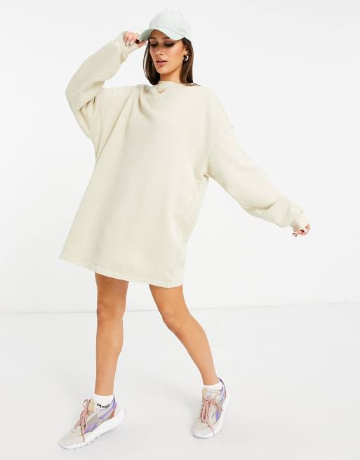 Reebok central logo sweatshirt dress in beige - BEIGE | ASOS