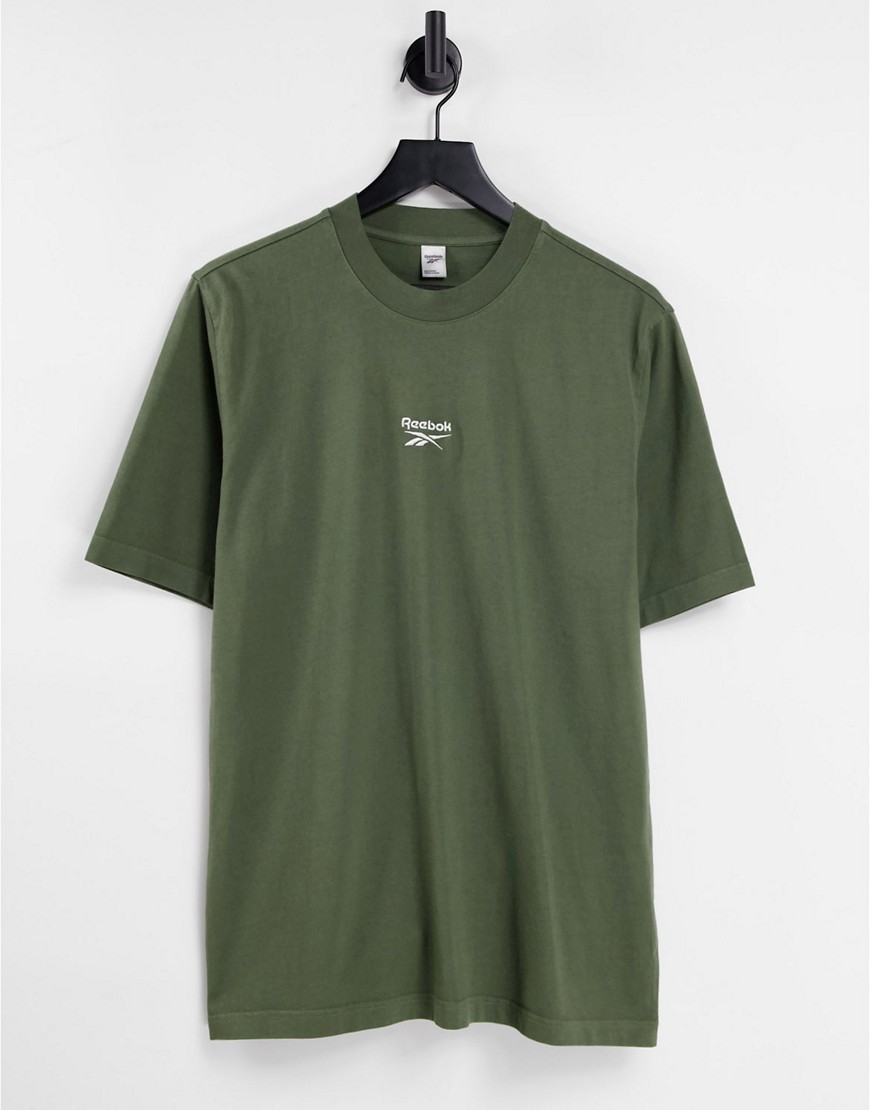Reebok central logo t-shirt in olive green - exclusive to ASOS