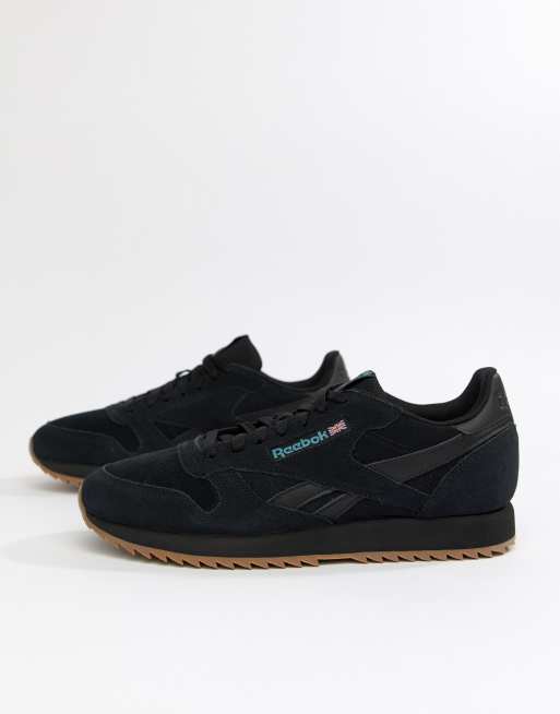 Reebok cl suede mu ripple trainers triple black on sale