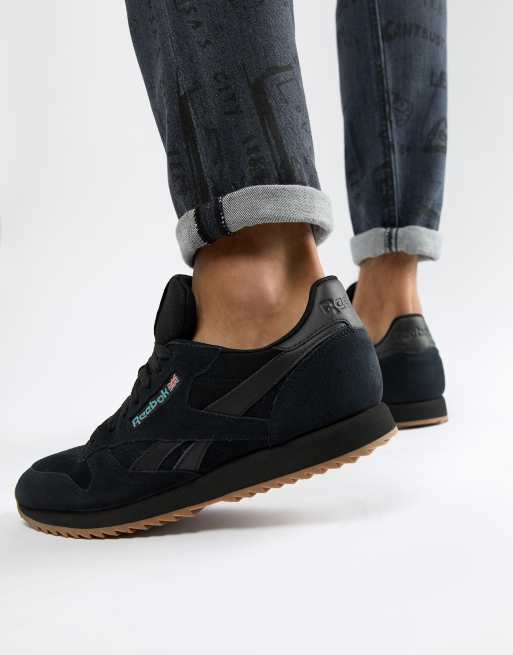 Reebok CL Suede MU Ripple Sneakers Triple Black