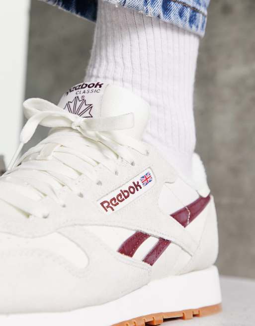 Reebok Classic Baskets en cuir Blanc cass et bordeaux ASOS