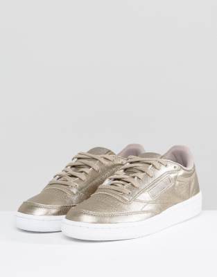 reebok classic leather metallic trainers in antique gold