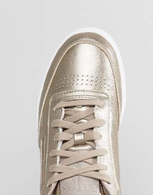 reebok classic leather metallic trainers in antique gold