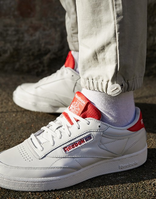 Reebok classic club c 85 mu sneakers in off white with red back tab | ASOS
